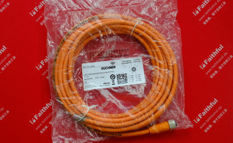 Euchner 077751 安士能全新配有8针M12圆形接插头的连接电缆 C-M12F08-08X025PV05,0-GA-077751